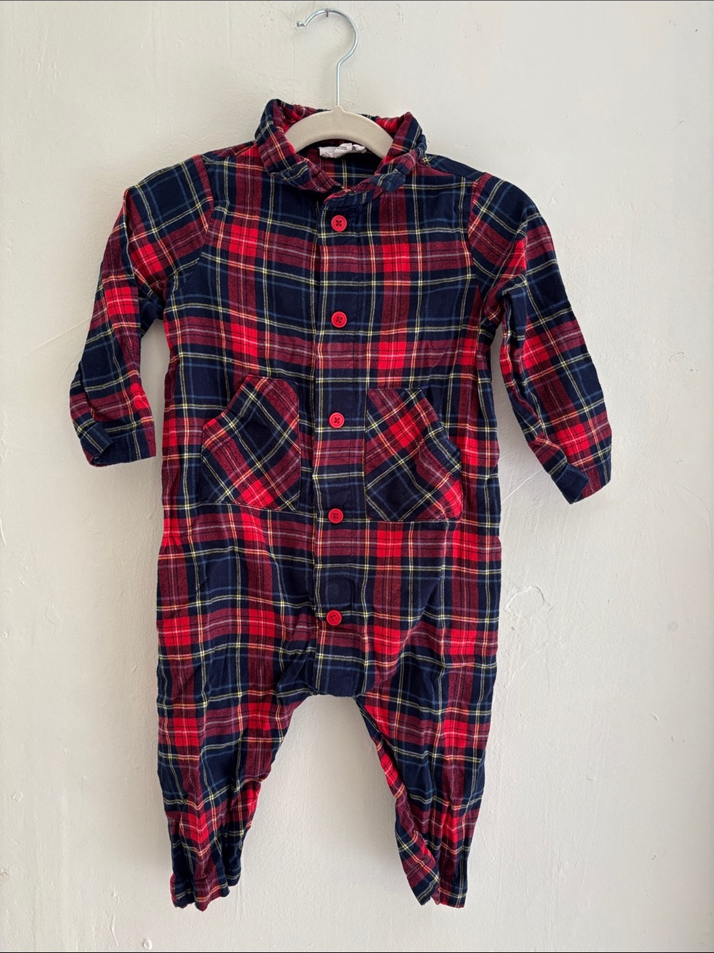 Magnetic Me Red and Navy Plaid Jumpsuit